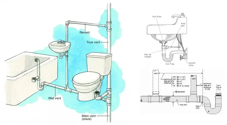 Plumbing Vent Diagram How To Properly, Bathtub Drain And Vent Plumbing