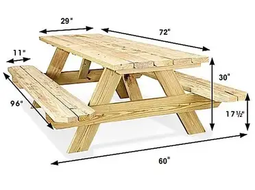 Standard Picnic Table Dimensions, How Wide Is A Picnic Table Seat