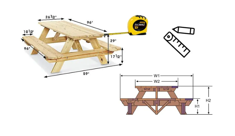 Standard Picnic Table Dimensions, What Is The Standard Length Of A Picnic Table